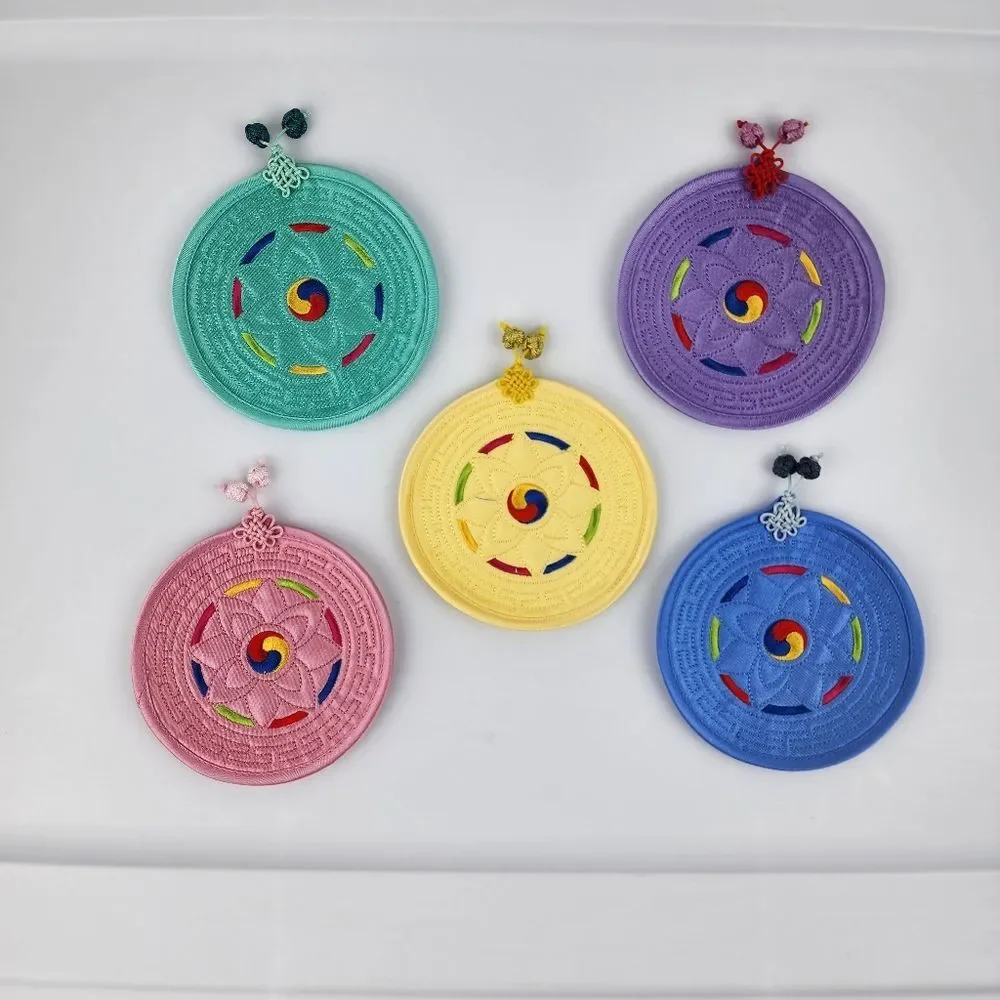 Set Of 5 Quilted Embroidered Fabric Coasters Colorful Decorative Korean Asian